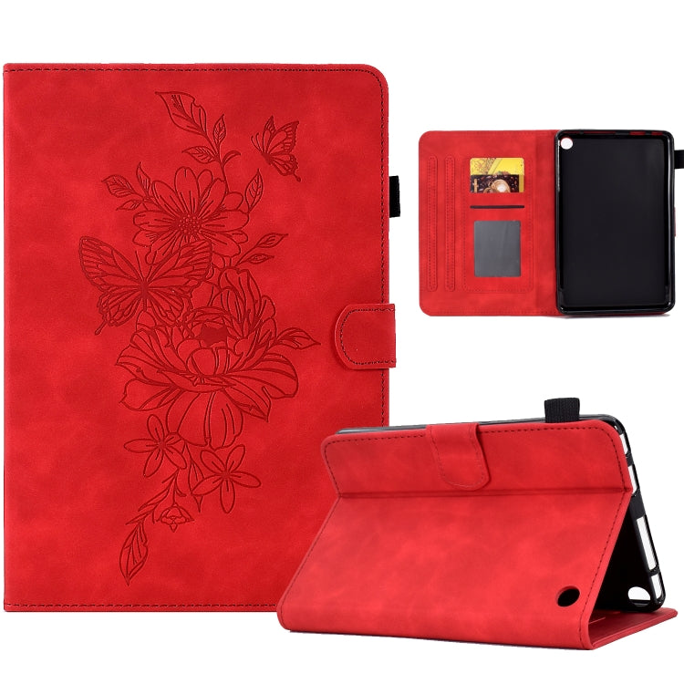 For Amazon Kindle Fire 7 2022 Peony Butterfly Embossed Leather Smart Tablet Case(Red) - Amazon by PMC TechLife | Online Shopping South Africa | PMC TechLife | Buy Now Pay Later Mobicred
