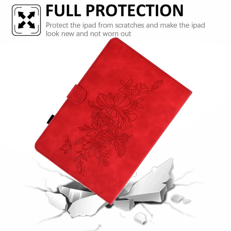 For Amazon Kindle Fire 7 2022 Peony Butterfly Embossed Leather Smart Tablet Case(Red) - Amazon by PMC TechLife | Online Shopping South Africa | PMC TechLife | Buy Now Pay Later Mobicred