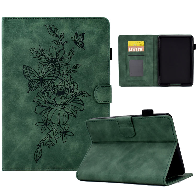 For Amazon Kindle Paperwhite 5 Peony Butterfly Embossed Leather Smart Tablet Case(Green) - Amazon by PMC TechLife | Online Shopping South Africa | PMC TechLife | Buy Now Pay Later Mobicred