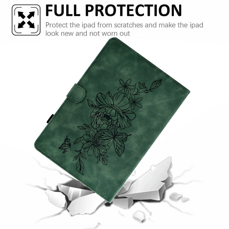 For Amazon Kindle Paperwhite 5 Peony Butterfly Embossed Leather Smart Tablet Case(Green) - Amazon by PMC TechLife | Online Shopping South Africa | PMC TechLife | Buy Now Pay Later Mobicred