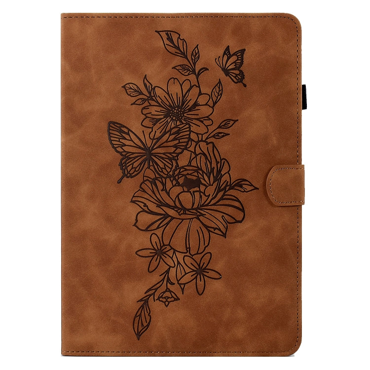 For Lenovo Tab M10 Plus Peony Butterfly Embossed Leather Smart Tablet Case(Brown) - Lenovo by PMC TechLife | Online Shopping South Africa | PMC TechLife | Buy Now Pay Later Mobicred