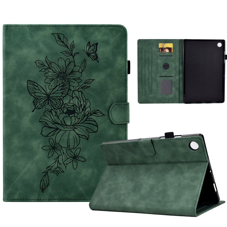 For Lenovo Tab M10 Plus 3rd Gen Peony Butterfly Embossed Leather Smart Tablet Case(Green) - Lenovo by PMC TechLife | Online Shopping South Africa | PMC TechLife | Buy Now Pay Later Mobicred