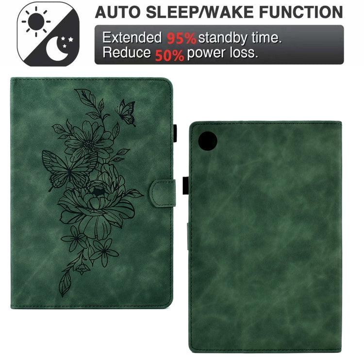 For Lenovo Tab M10 Plus 3rd Gen Peony Butterfly Embossed Leather Smart Tablet Case(Green) - Lenovo by PMC TechLife | Online Shopping South Africa | PMC TechLife | Buy Now Pay Later Mobicred
