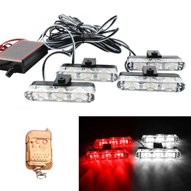 4 in 1 Car 12LEDs Grille Flash Lights Warning Lights with Wireless Remote Control, Color:Red White - Warning Lights by PMC TechLife | Online Shopping South Africa | PMC TechLife | Buy Now Pay Later Mobicred