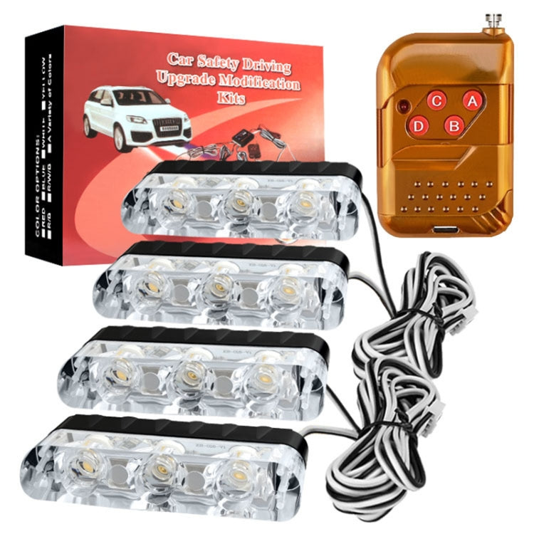 4 in 1 Car 12LEDs Grille Flash Lights Warning Lights with Wireless Remote Control, Color:Red White - Warning Lights by PMC TechLife | Online Shopping South Africa | PMC TechLife | Buy Now Pay Later Mobicred