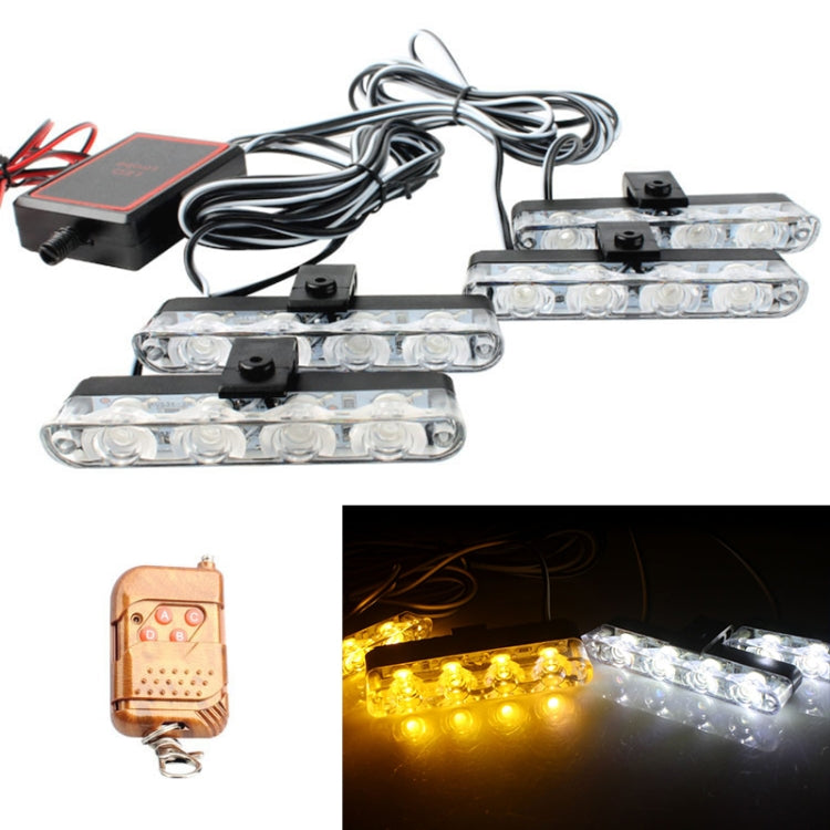 4 in 1 Car 16LEDs Grille Flash Lights Warning Lights with Wireless Remote Control(White Yellow) - free shipping - PMC TechLife - Order now!