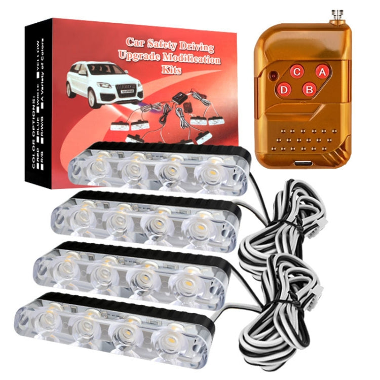 4 in 1 Car 16LEDs Grille Flash Lights Warning Lights with Wireless Remote Control(White) - Warning Lights by PMC TechLife | Online Shopping South Africa | PMC TechLife | Buy Now Pay Later Mobicred