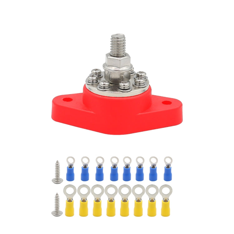 3/8 inch M10 RV Yacht 8-way Terminal Stud with 2 M5x20 Screws + 16pcs Terminals(Red) - Booster Cable & Clip by PMC TechLife | Online Shopping South Africa | PMC TechLife | Buy Now Pay Later Mobicred
