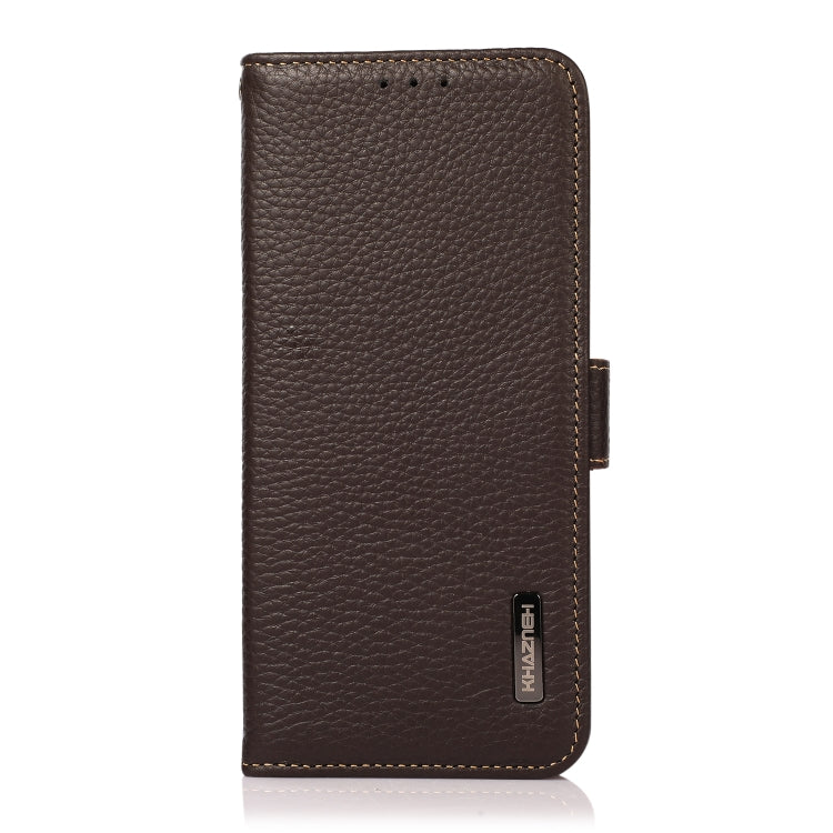 For Motorola Moto G73 5G KHAZNEH Side-Magnetic Litchi Genuine Leather RFID Phone Case(Brown) - Motorola Cases by PMC TechLife | Online Shopping South Africa | PMC TechLife | Buy Now Pay Later Mobicred