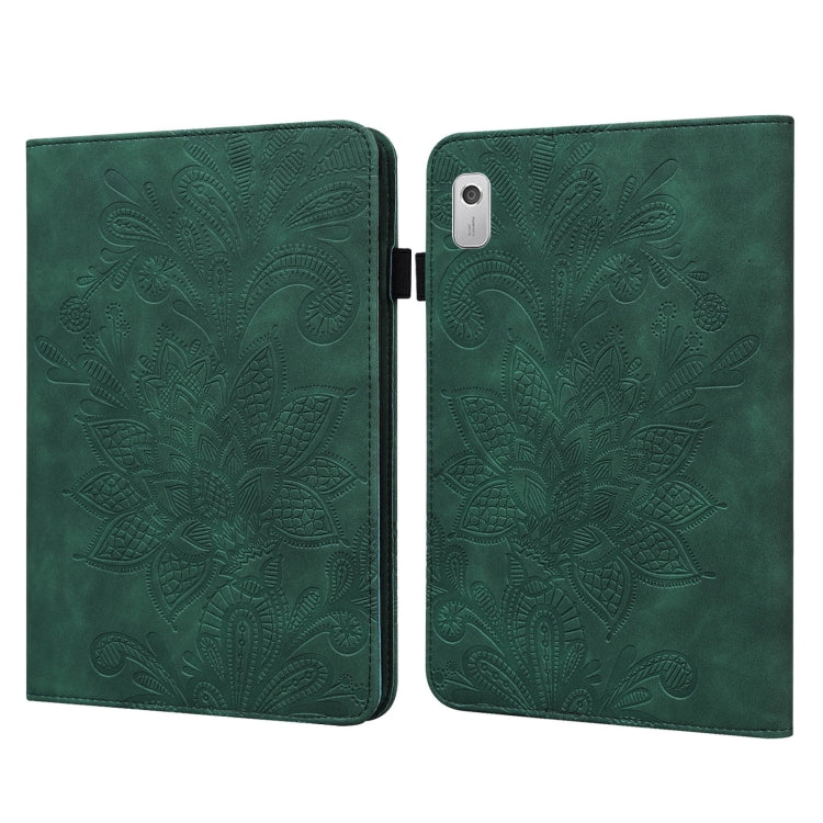For Lenovo Tab M8 4th Gen Lace Flower Embossing Pattern Leather Tablet Case(Green) - Lenovo by PMC TechLife | Online Shopping South Africa | PMC TechLife | Buy Now Pay Later Mobicred