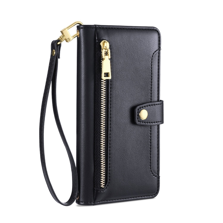 For Motorola Moto G73 5G Sheep Texture Cross-body Zipper Wallet Leather Phone Case(Black) - Motorola Cases by PMC TechLife | Online Shopping South Africa | PMC TechLife | Buy Now Pay Later Mobicred
