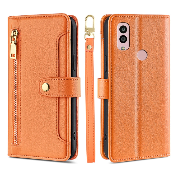 For Kyocera Android One S10 Sheep Texture Cross-body Zipper Wallet Leather Phone Case(Orange) - More Brand by PMC TechLife | Online Shopping South Africa | PMC TechLife | Buy Now Pay Later Mobicred