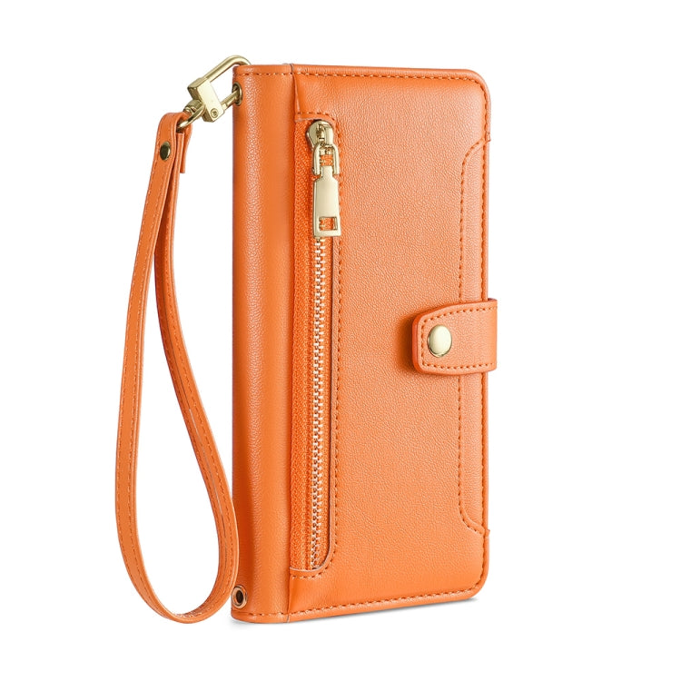 For Kyocera Android One S10 Sheep Texture Cross-body Zipper Wallet Leather Phone Case(Orange) - More Brand by PMC TechLife | Online Shopping South Africa | PMC TechLife | Buy Now Pay Later Mobicred