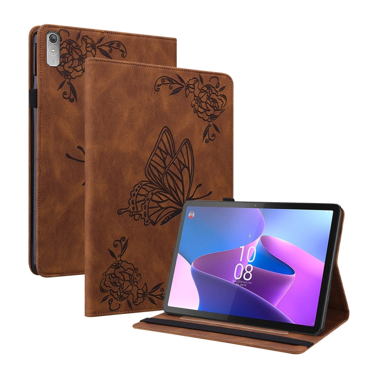 For Lenovo Tab P11 Gen 2 11.5 Butterfly Flower Embossed Leather Tablet Case(Brown) - Lenovo by PMC TechLife | Online Shopping South Africa | PMC TechLife | Buy Now Pay Later Mobicred