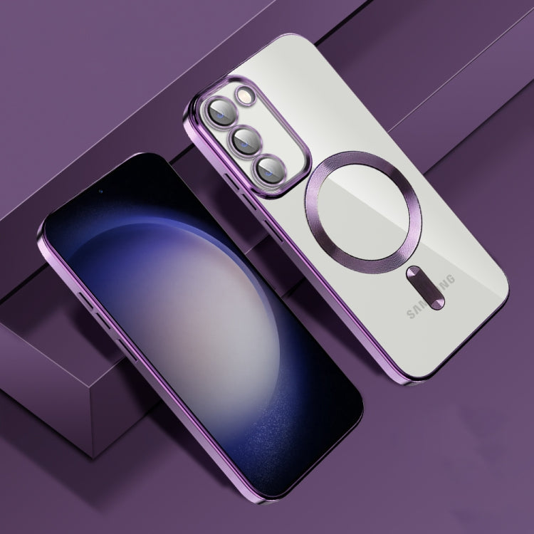 For Samsung Galaxy S23 5G CD Texture Plating TPU MagSafe Phone Case with Lens Film(Dark Purple) - Galaxy S23 5G Cases by PMC TechLife | Online Shopping South Africa | PMC TechLife