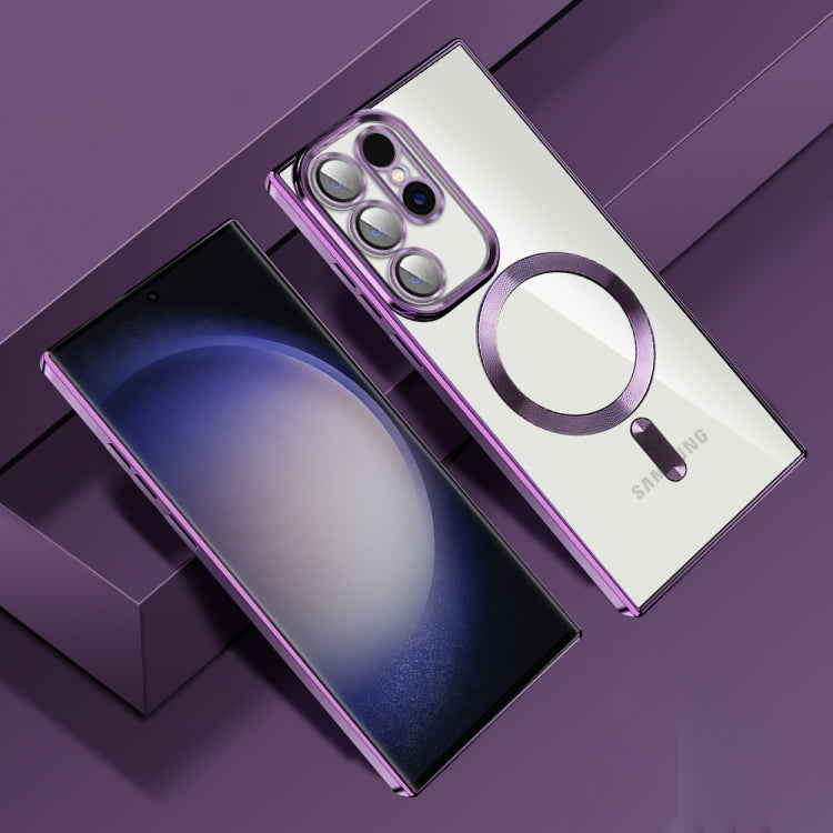 For Samsung Galaxy S23 Ultra 5G CD Texture Plating TPU MagSafe Phone Case with Lens Film(Dark Purple) - Galaxy S23 Ultra 5G Cases by PMC TechLife | Online Shopping South Africa | PMC TechLife
