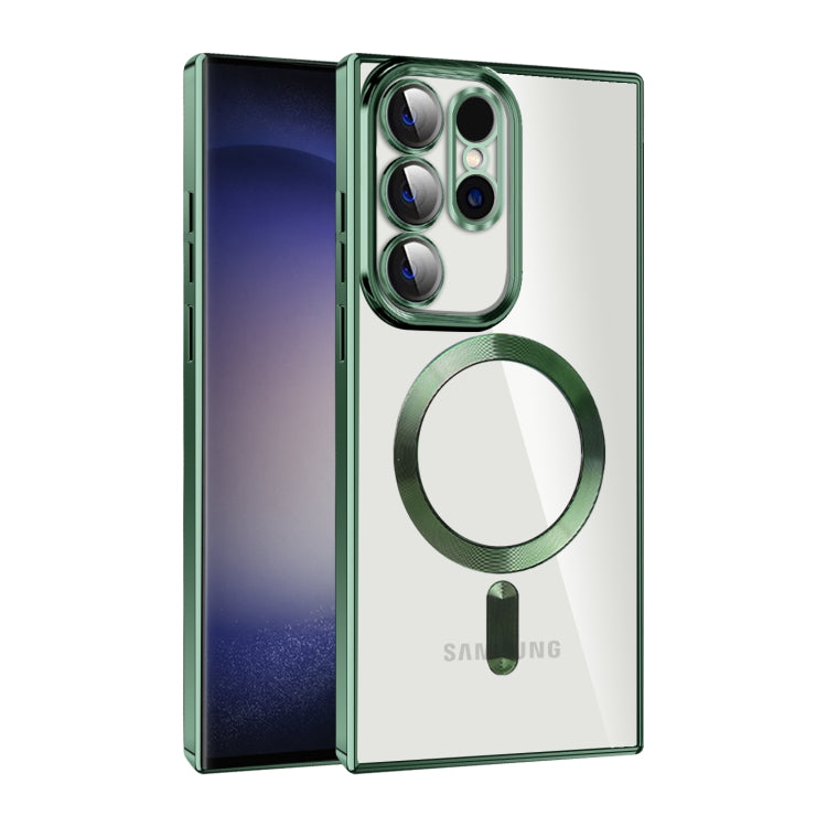 For Samsung Galaxy S23 Ultra 5G CD Texture Plating TPU MagSafe Phone Case with Lens Film(Dark Green) - Galaxy S23 Ultra 5G Cases by PMC TechLife | Online Shopping South Africa | PMC TechLife