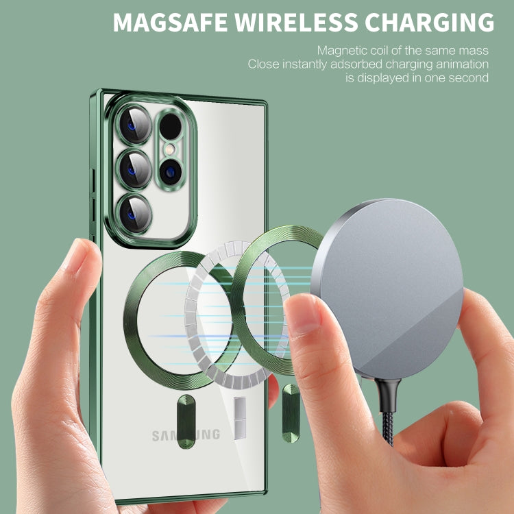 For Samsung Galaxy S23 Ultra 5G CD Texture Plating TPU MagSafe Phone Case with Lens Film(Dark Green) - Galaxy S23 Ultra 5G Cases by PMC TechLife | Online Shopping South Africa | PMC TechLife