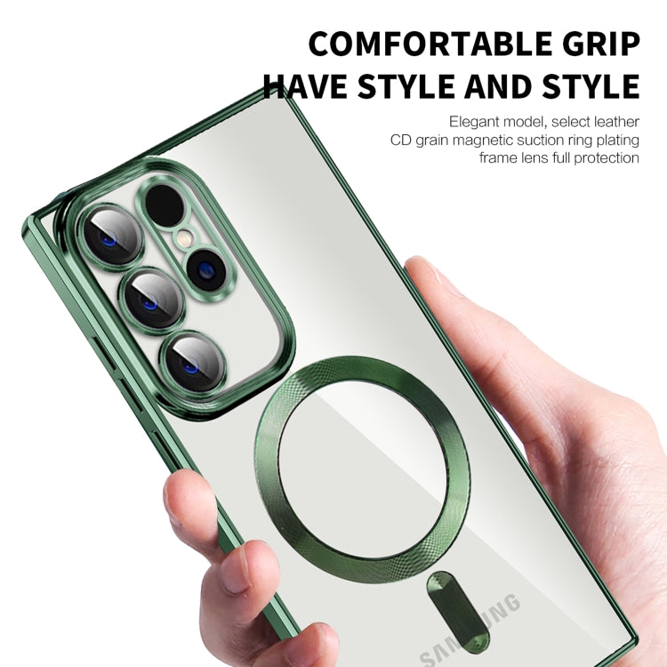 For Samsung Galaxy S23 Ultra 5G CD Texture Plating TPU MagSafe Phone Case with Lens Film(Dark Green) - Galaxy S23 Ultra 5G Cases by PMC TechLife | Online Shopping South Africa | PMC TechLife