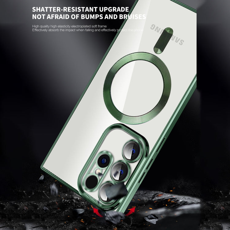 For Samsung Galaxy S23 Ultra 5G CD Texture Plating TPU MagSafe Phone Case with Lens Film(Dark Green) - Galaxy S23 Ultra 5G Cases by PMC TechLife | Online Shopping South Africa | PMC TechLife