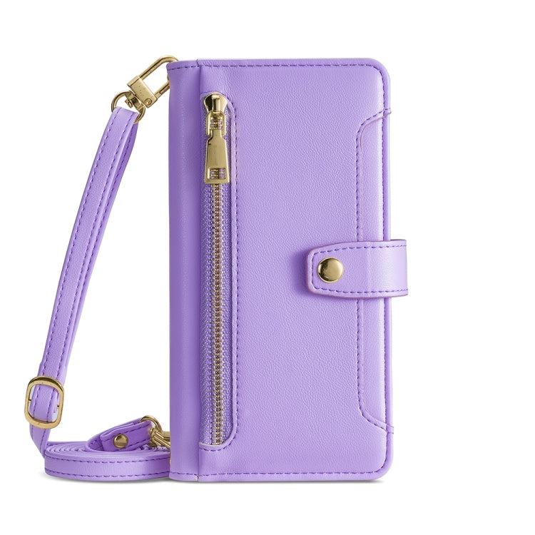 For Motorola Moto G Play 2023 Sheep Texture Cross-body Zipper Wallet Leather Phone Case(Purple) - Motorola Cases by PMC TechLife | Online Shopping South Africa | PMC TechLife | Buy Now Pay Later Mobicred