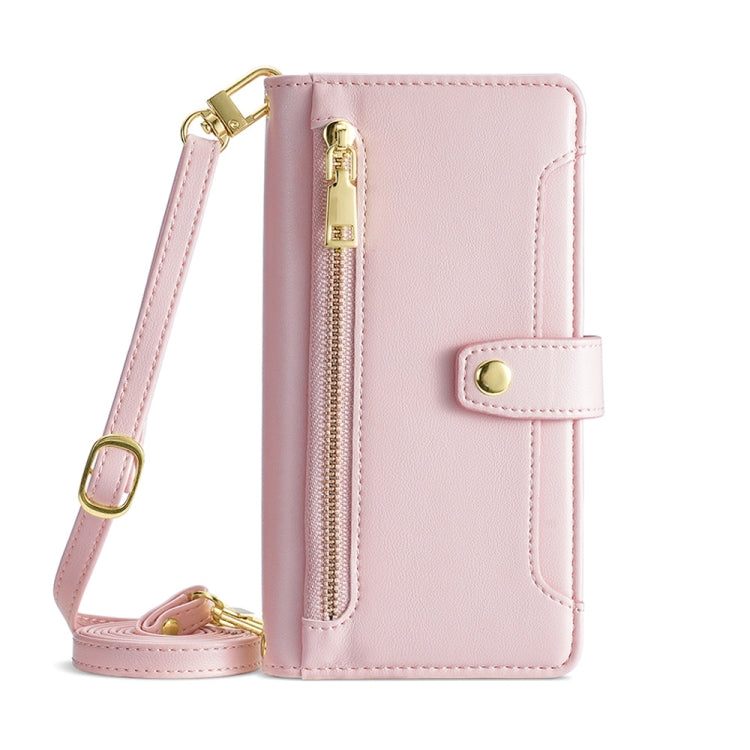 For Motorola Moto G Play 2023 Sheep Texture Cross-body Zipper Wallet Leather Phone Case(Pink) - Motorola Cases by PMC TechLife | Online Shopping South Africa | PMC TechLife | Buy Now Pay Later Mobicred