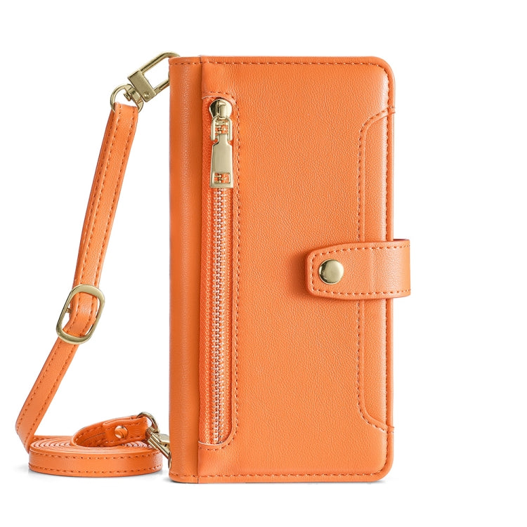 For Motorola Moto G Play 2023 Sheep Texture Cross-body Zipper Wallet Leather Phone Case(Orange) - Motorola Cases by PMC TechLife | Online Shopping South Africa | PMC TechLife | Buy Now Pay Later Mobicred