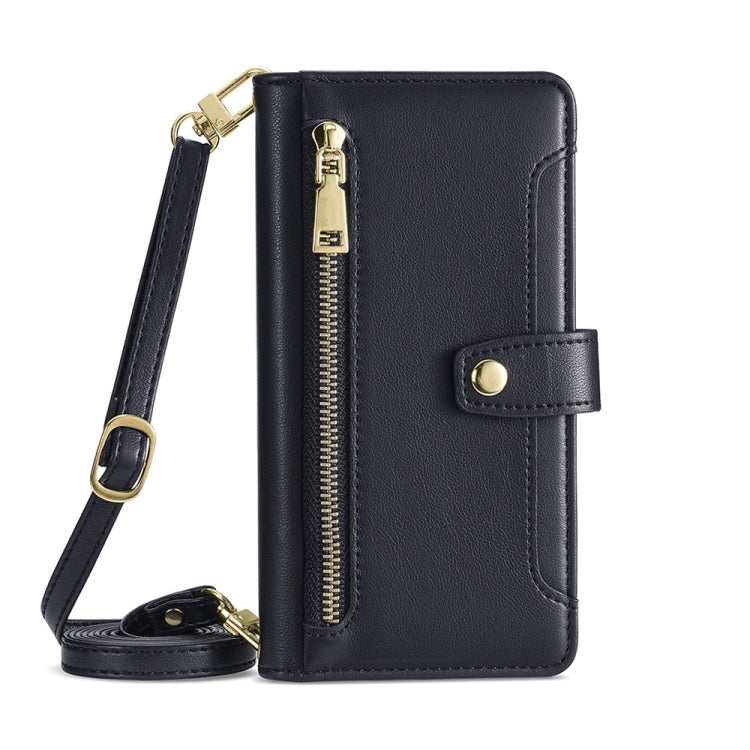 For Motorola Moto G Play 2023 Sheep Texture Cross-body Zipper Wallet Leather Phone Case(Black) - Motorola Cases by PMC TechLife | Online Shopping South Africa | PMC TechLife | Buy Now Pay Later Mobicred