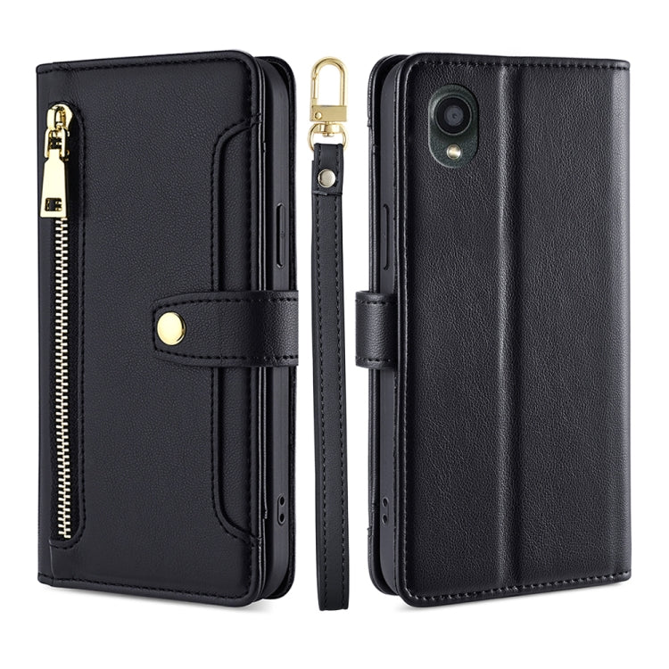For Kyocera Digno BX2-Digno SX2-A101KC Sheep Texture Cross-body Zipper Wallet Leather Phone Case(Black) - free shipping - PMC TechLife - Order now!