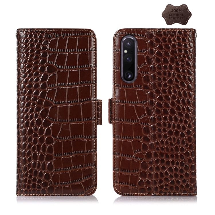 For Sony Xperia 1 V Crocodile Top Layer Cowhide Leather Phone Case(Brown) - Sony Cases by PMC TechLife | Online Shopping South Africa | PMC TechLife | Buy Now Pay Later Mobicred