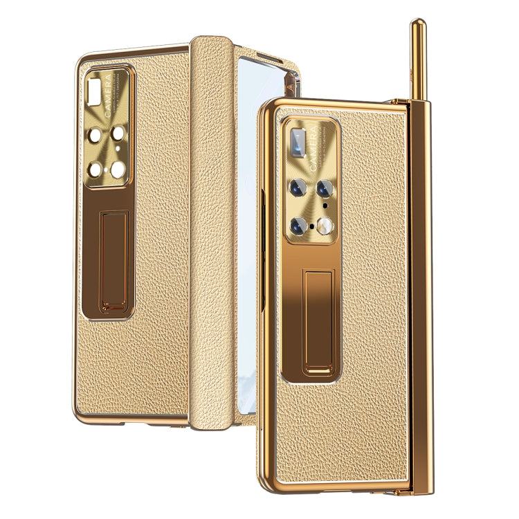For Huawei Mate X2 Litchi Pattern Magnetic Shell Film Integrated Shockproof Phone Case(Gold) - Huawei Cases by PMC TechLife | Online Shopping South Africa | PMC TechLife | Buy Now Pay Later Mobicred