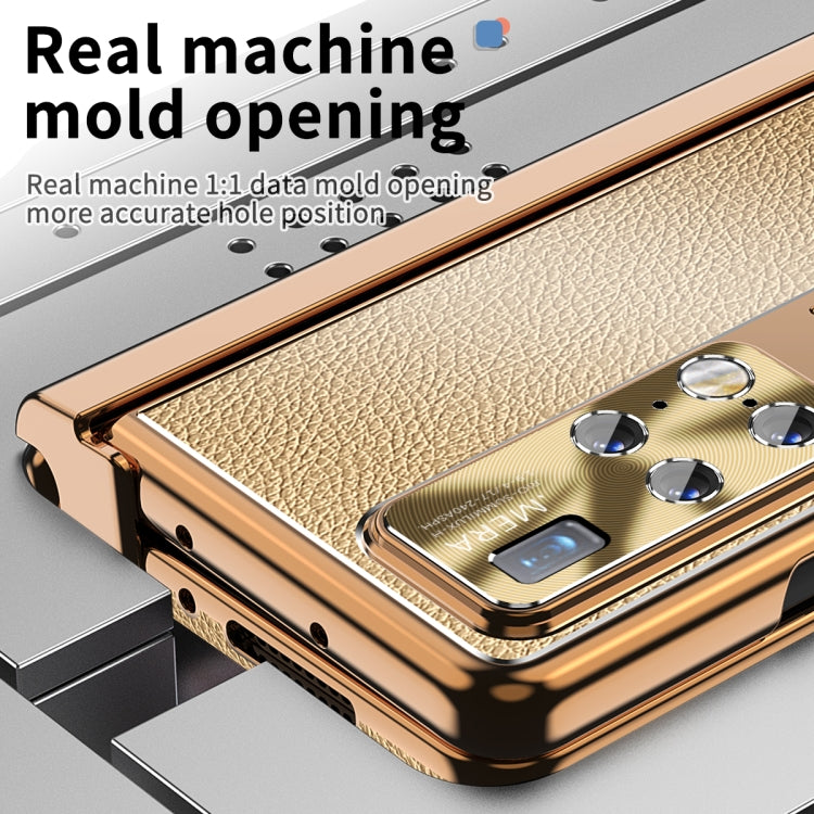 For Huawei Mate X2 Litchi Pattern Magnetic Shell Film Integrated Shockproof Phone Case(Gold) - Huawei Cases by PMC TechLife | Online Shopping South Africa | PMC TechLife | Buy Now Pay Later Mobicred