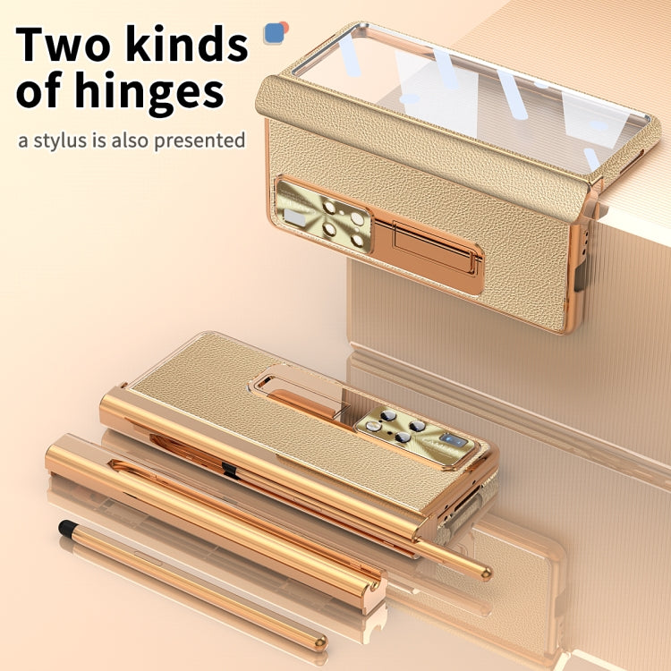 For Huawei Mate X2 Litchi Pattern Magnetic Shell Film Integrated Shockproof Phone Case(Gold) - Huawei Cases by PMC TechLife | Online Shopping South Africa | PMC TechLife | Buy Now Pay Later Mobicred