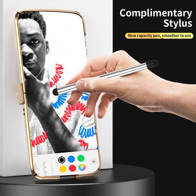 For Motorola Razr 2022 Foldable Electroplated Plain Leather Phone Case with Stylus(Emeralds) - Motorola Cases by PMC TechLife | Online Shopping South Africa | PMC TechLife | Buy Now Pay Later Mobicred