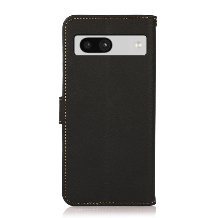 For Google Pixel 7A KHAZNEH Custer Texture RFID Genuine Leather Phone Case(Black) - Google Cases by PMC TechLife | Online Shopping South Africa | PMC TechLife | Buy Now Pay Later Mobicred