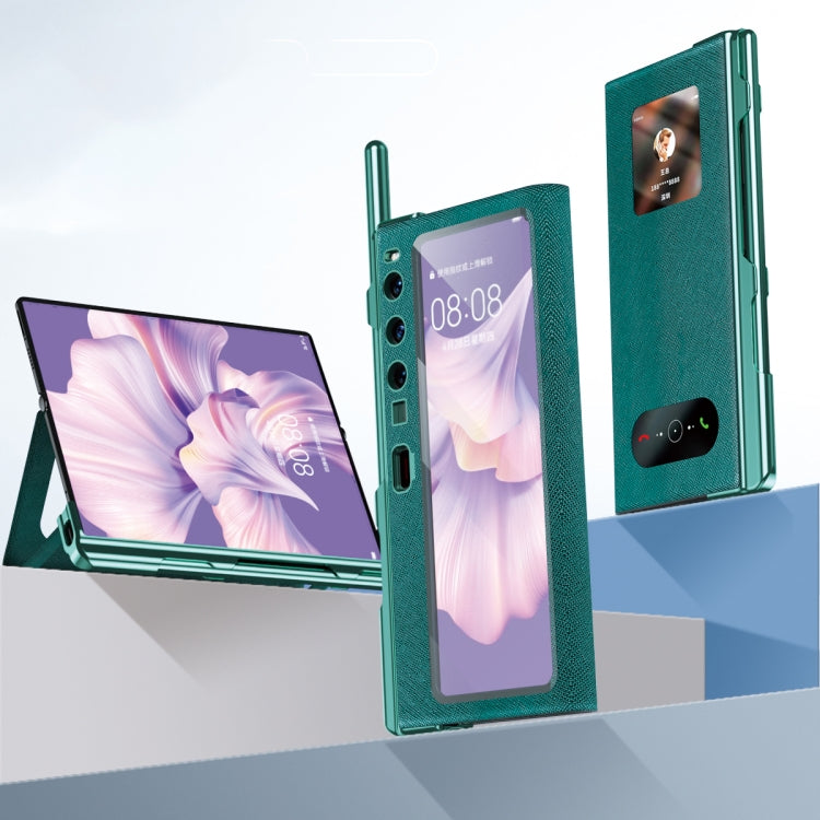 For Huawei Mate Xs 2 integrated Cross Pattern Electroplating All-inclusive Phone Case with Stand(Blue) - Huawei Cases by PMC TechLife | Online Shopping South Africa | PMC TechLife | Buy Now Pay Later Mobicred