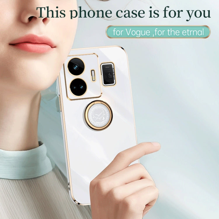 For Realme GT Neo 5 XINLI Straight Edge 6D Electroplate TPU Phone Case with Ring Holder(Black) - Realme Cases by XINLI | Online Shopping South Africa | PMC TechLife | Buy Now Pay Later Mobicred