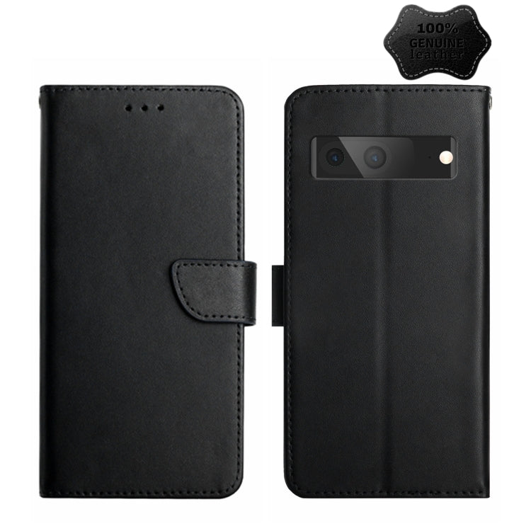 For Google Pixel 7A HT02 Genuine Leather Fingerprint-proof Flip Phone Case(Black) - Google Cases by PMC TechLife | Online Shopping South Africa | PMC TechLife | Buy Now Pay Later Mobicred