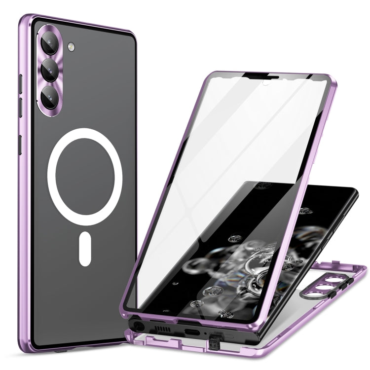 For Samsung Galaxy S21 5G HD Full Cover Magsafe Magnetic Metal Tempered Glass Phone Case(Purple) - Galaxy S21 5G Cases by PMC TechLife | Online Shopping South Africa | PMC TechLife
