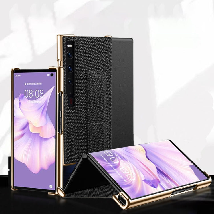 For Huawei Mate Xs 2 Electroplated Cross Pattern Leather All-inclusive Phone Case with Stand(Charm Red Gold) - Huawei Cases by PMC TechLife | Online Shopping South Africa | PMC TechLife | Buy Now Pay Later Mobicred