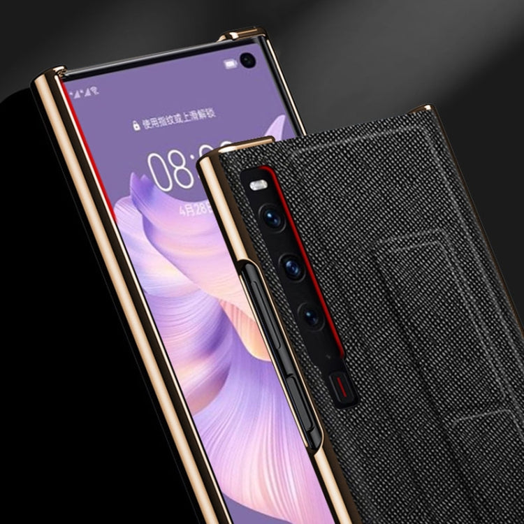 For Huawei Mate Xs 2 Electroplated Cross Pattern Leather All-inclusive Phone Case with Stand(Sapphire Blue Gold) - Huawei Cases by PMC TechLife | Online Shopping South Africa | PMC TechLife | Buy Now Pay Later Mobicred