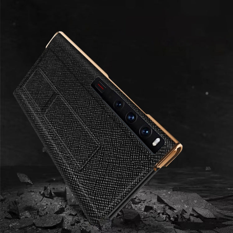 For Huawei Mate Xs 2 Electroplated Cross Pattern Leather All-inclusive Phone Case with Stand(Night Green Gold) - Huawei Cases by PMC TechLife | Online Shopping South Africa | PMC TechLife | Buy Now Pay Later Mobicred