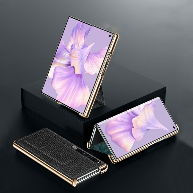 For Huawei Mate Xs 2 Electroplated Cross Pattern Leather All-inclusive Phone Case with Stand(Black) - Huawei Cases by PMC TechLife | Online Shopping South Africa | PMC TechLife | Buy Now Pay Later Mobicred
