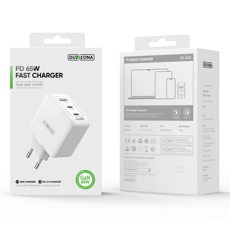 DUZZONA T9 65W Dual USB-C / Type-C+USB GaN Fast Charger, Specification:EU Plug - free shipping - PMC TechLife - Order now!