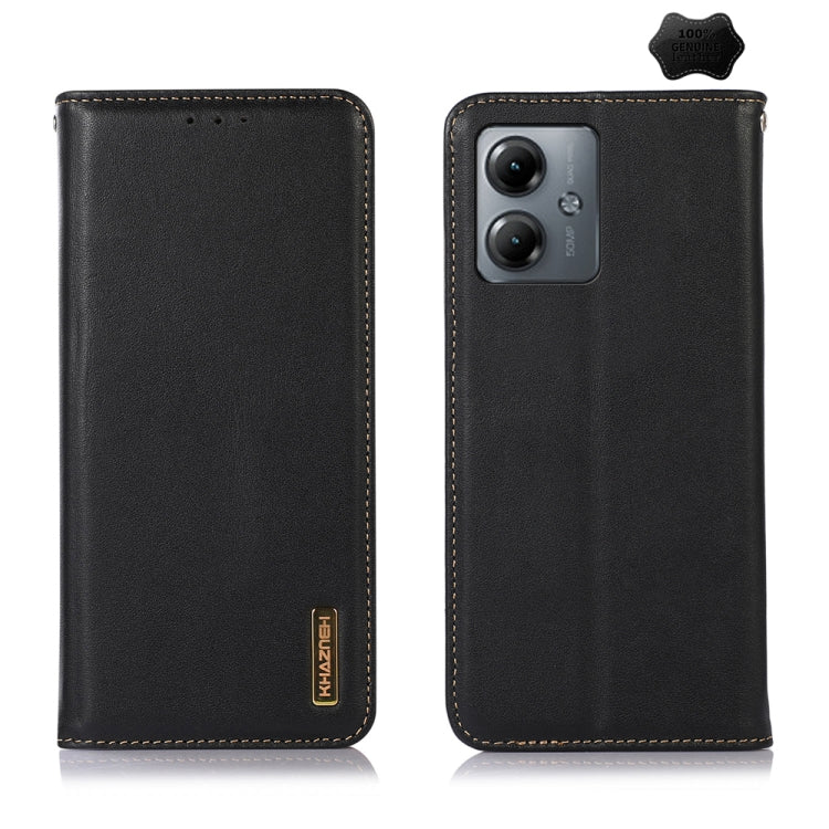 For Motorola Moto G14 4G KHAZNEH Nappa Top Layer Cowhide Leather Phone Case(Black) - Motorola Cases by PMC TechLife | Online Shopping South Africa | PMC TechLife | Buy Now Pay Later Mobicred