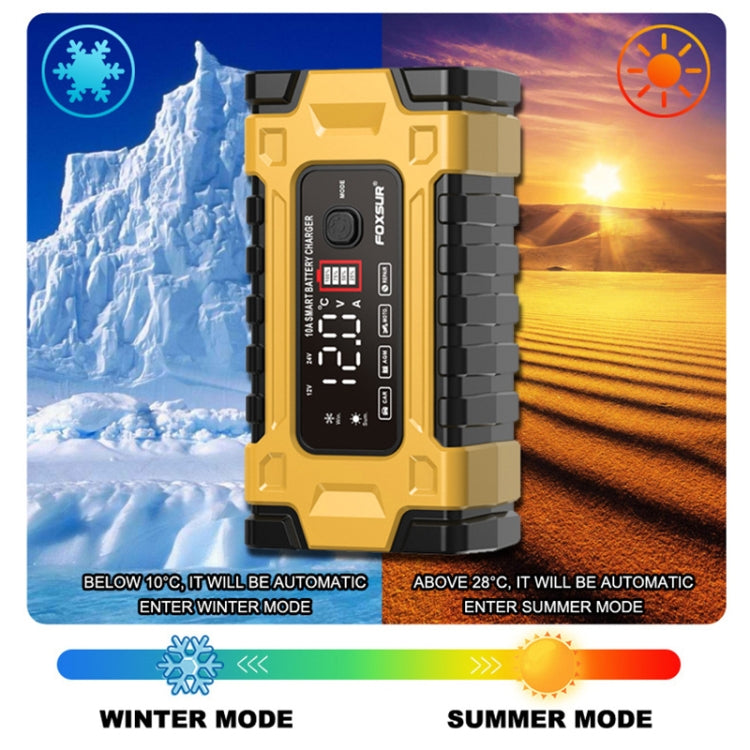 FOXSUR 12V / 24V / 10A Car / Motorcycle Battery Smart Repair Lead-acid Battery Charger(UK Plug Yellow) - free shipping - PMC TechLife - Order now!