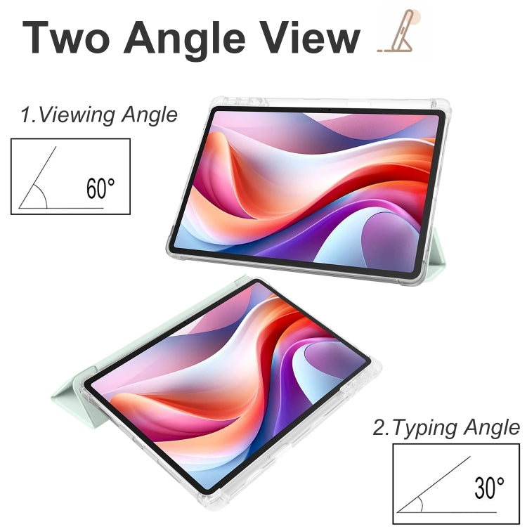 For Lenovo Tab M11 / Xiaoxin Pad 11 2024 3-fold Clear TPU Leather Tablet Case with Pen Slot(Light Green) - Lenovo by PMC Jewellery | Online Shopping South Africa | PMC Jewellery | Buy Now Pay Later Mobicred