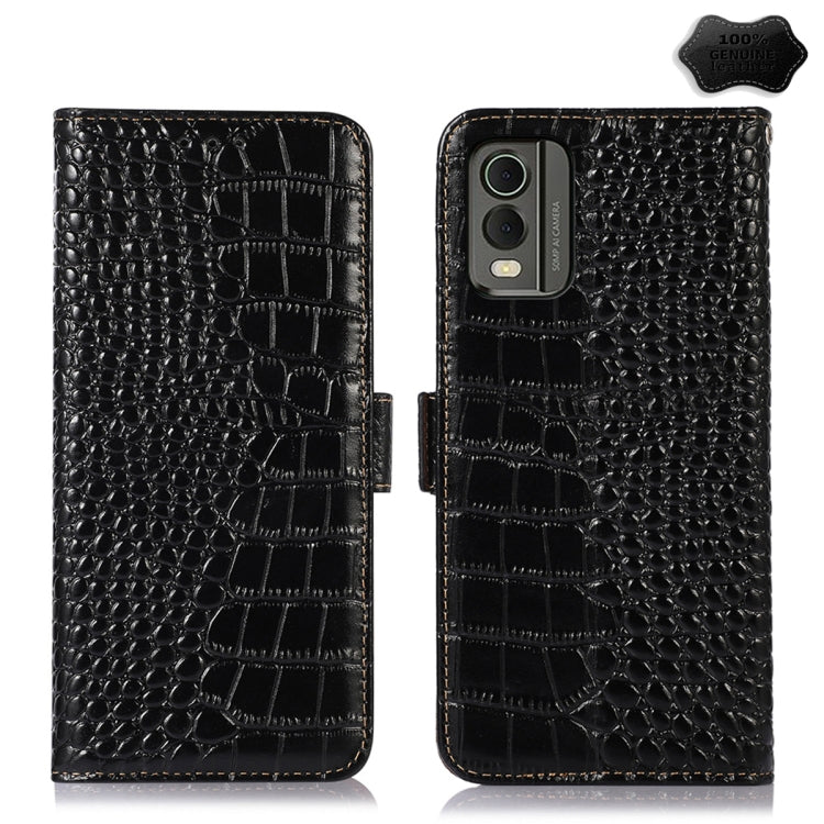 For Nokia C32 4G Crocodile Top Layer Cowhide Leather Phone Case(Black) - Nokia Cases by PMC TechLife | Online Shopping South Africa | PMC TechLife | Buy Now Pay Later Mobicred