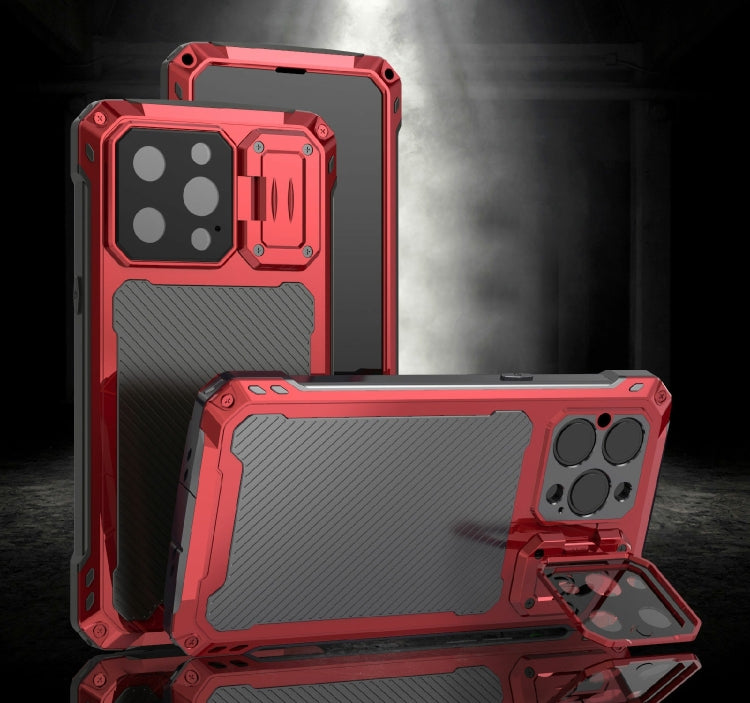 For iPhone 14 Pro RedPepper Silver Shield Series All-inclusive Lens Metal Phone Case(Red) - free shipping - PMc TechLife - Order now!