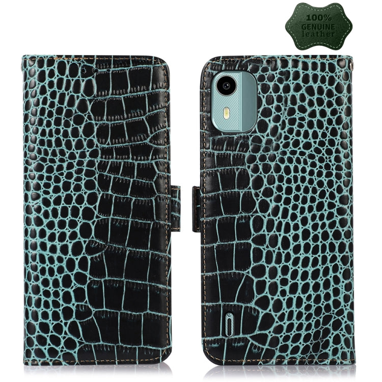 For Nokia C12 4G Crocodile Top Layer Cowhide Leather Phone Case(Green) - Nokia Cases by PMC TechLife | Online Shopping South Africa | PMC TechLife | Buy Now Pay Later Mobicred